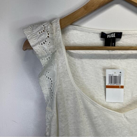 Paige Giulia Eyelet Flutter Sleeve Linen top white - XL - Picture 4 of 12